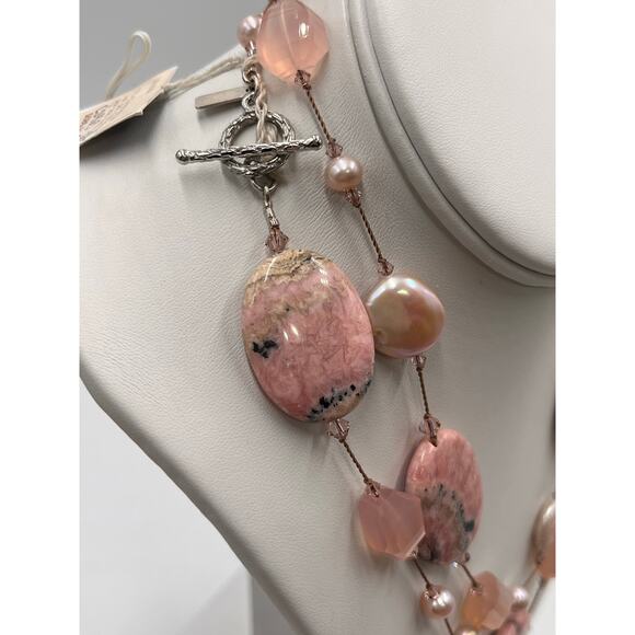 Margo Morrison Rhodonite, Opal, Pink Chalcedony, Pink White Pearl 925 Necklace - Picture 7 of 11